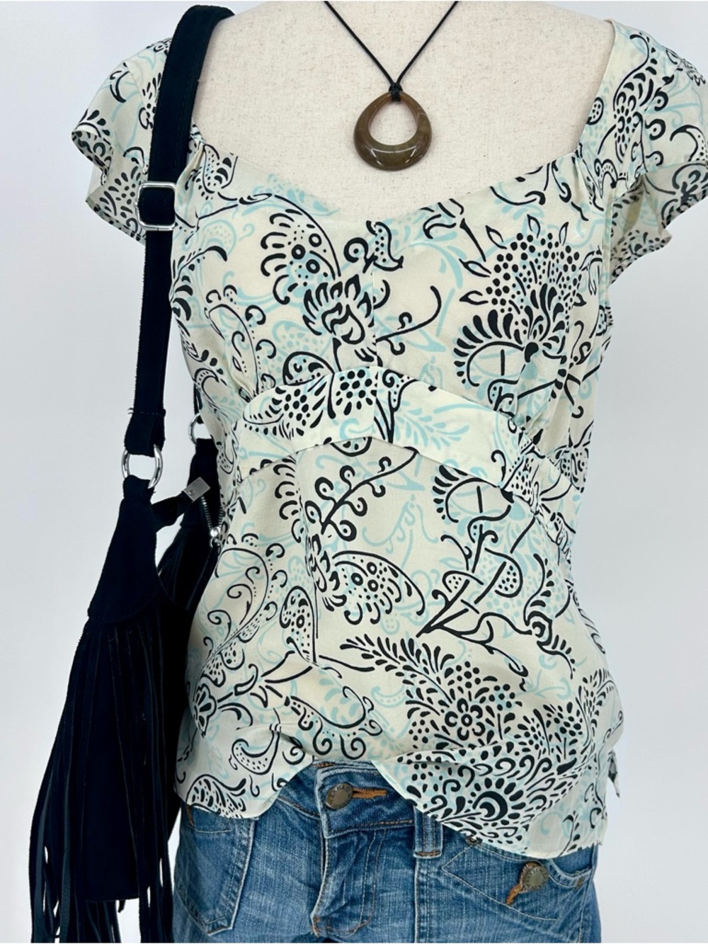 Kenneth Cole Silk Fairy Boho Top Y2K Coquette Princess Office Siren